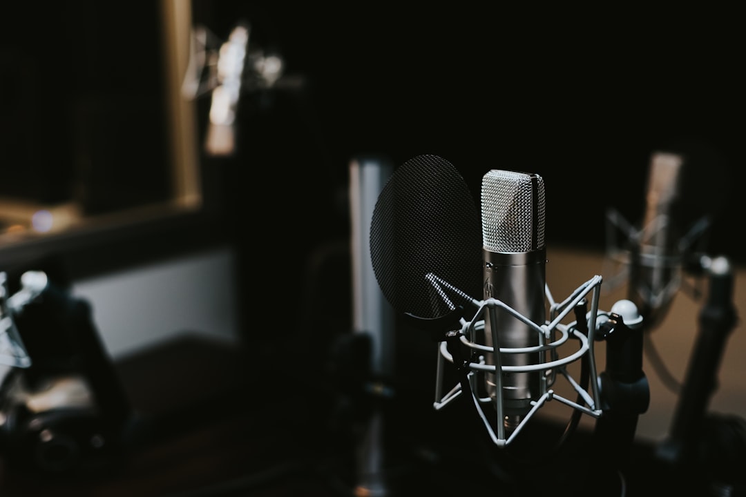 Podcast microphone in a creative audio studio