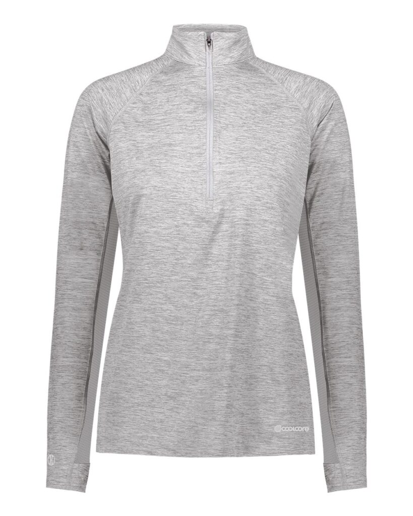 Holloway 222774 | Women's Electrify CoolCore® Quarter-Zip Pullover Athletic Grey Heather Front