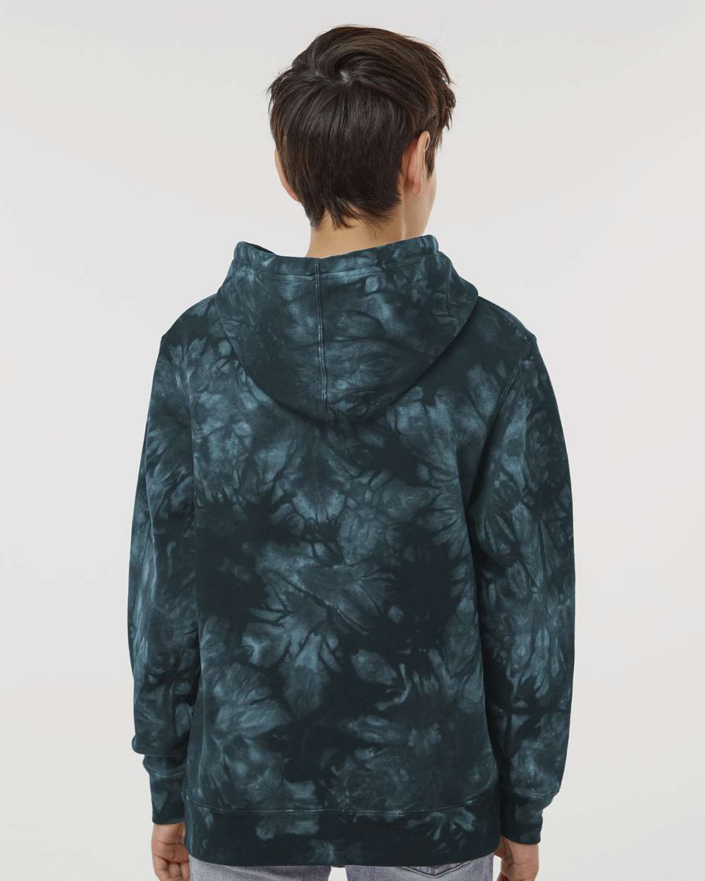 Independent Trading Co. PRM1500TD | Youth Midweight Tie-Dyed Hooded Sweatshirt Tie Dye Black OnModel_Back