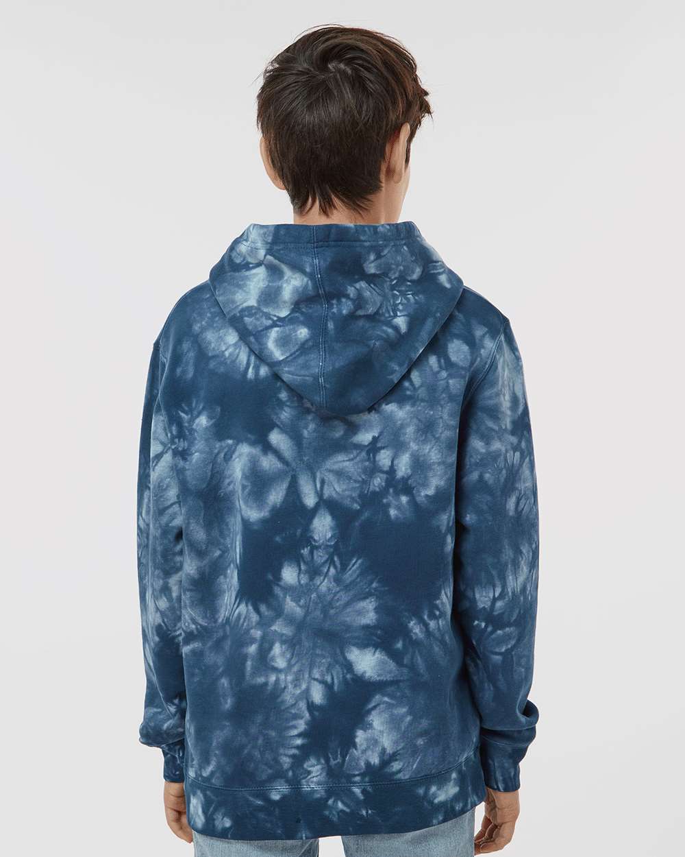 Independent Trading Co. PRM1500TD | Youth Midweight Tie-Dyed Hooded Sweatshirt Tie Dye Navy OnModel_Back