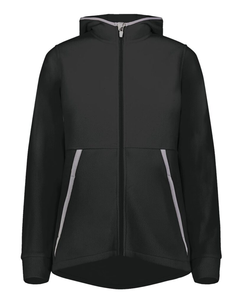 Augusta Sportswear 6860 | Women's Eco Revive™ Polar Fleece Hooded Full-Zip Jacket Black Front