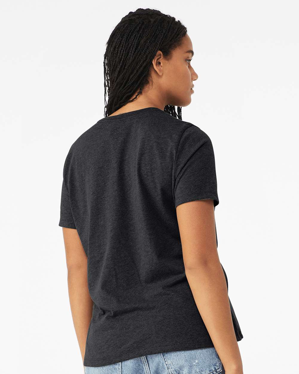 BELLA + CANVAS 6413 | Women’s Relaxed Fit Triblend Tee Solid Dark Grey Triblend OnModel_Back