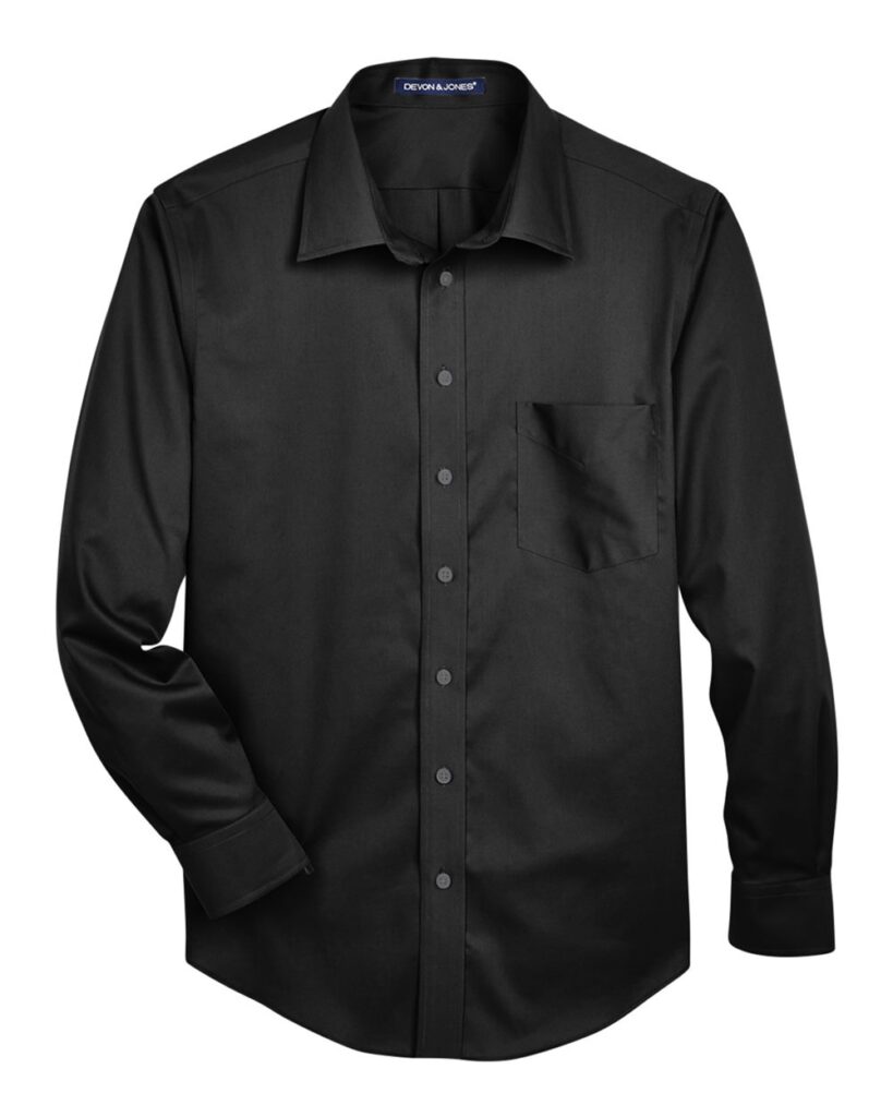 Devon & Jones DG530 | Men's Crown Collection® Solid Stretch Twill Woven Dress Shirt Black Front