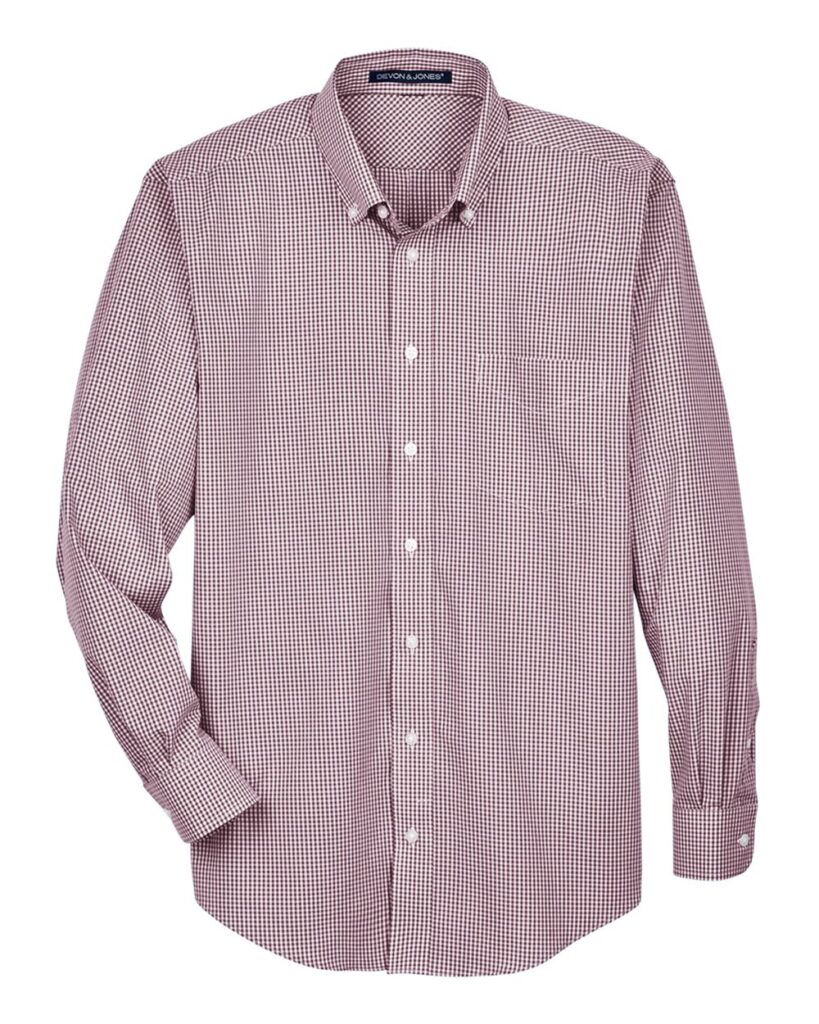 Devon & Jones D640 | Men's Crown Collection® Gingham Check Woven Dress Shirt Burgundy Front