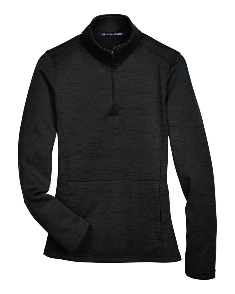 Devon & Jones DG798W | Women's Newbury Mélange Fleece Quarter-Zip Pullover Black Heather Front