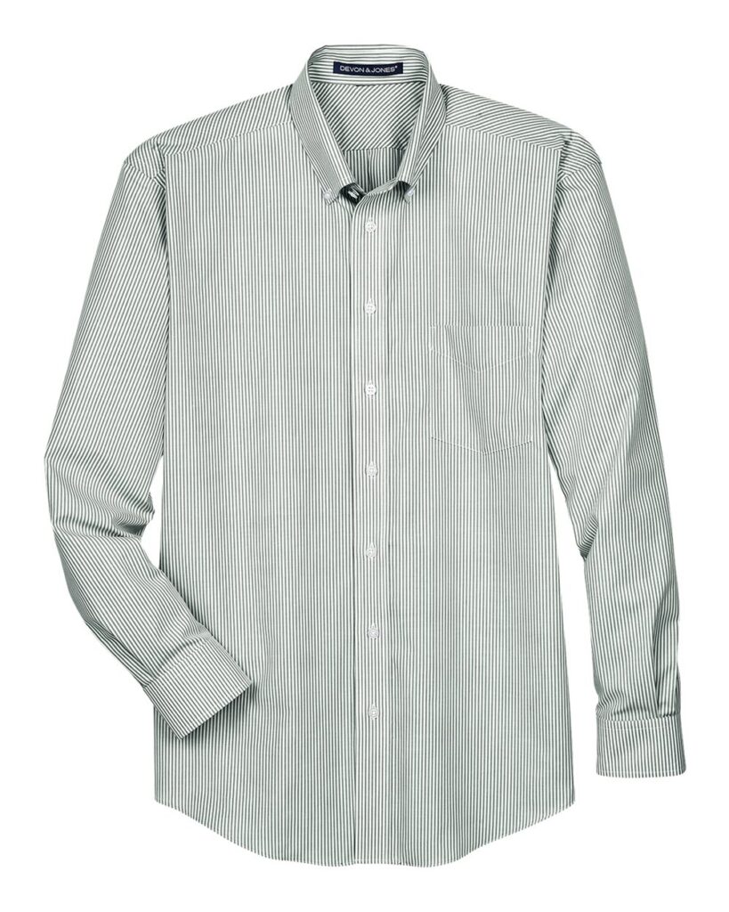 Devon & Jones D645 | Men's Crown Collection® Banker Stripe Woven Dress Shirt Dill Front