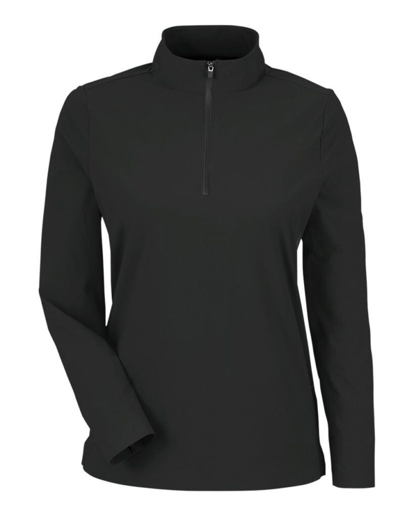 Devon & Jones DG410W | Women's CrownLux Performance® Windsor Welded Quarter-Zip Pullover Black Front