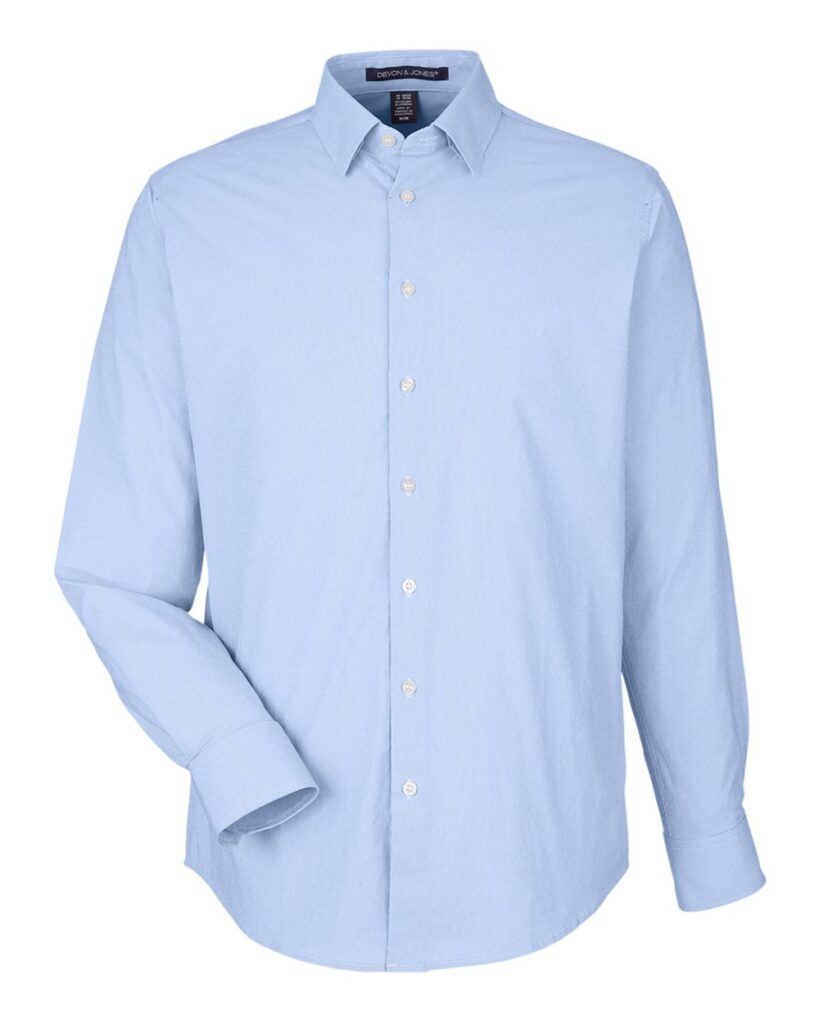 Devon & Jones DG537 | Men's CrownLux Performance® Microstripe Dress Shirt French Blue/ White Front