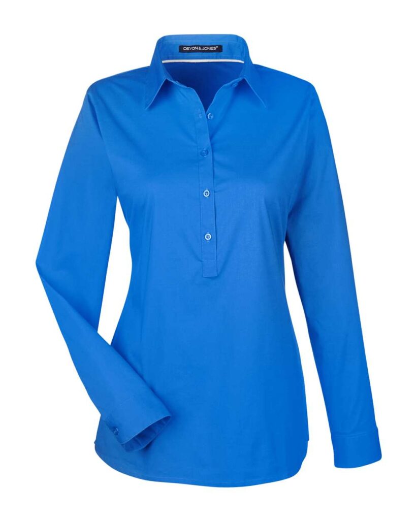 Devon & Jones DP610W | Women's Perfect Fit™ Half-Placket Tunic Dress Shirt French Blue Front