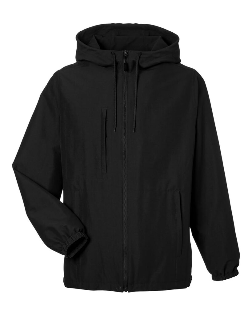 Harriton M73 | Unisex Flex Twill Hooded Jacket Black Front