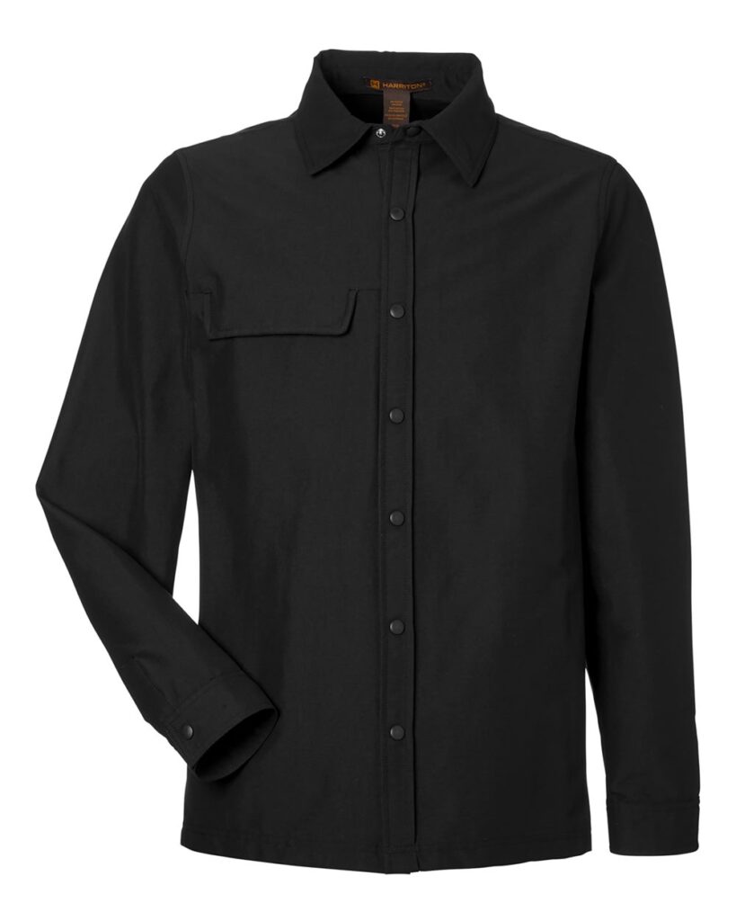 Harriton M72 | Unisex Flex Twill Overshirt Jacket Black Front