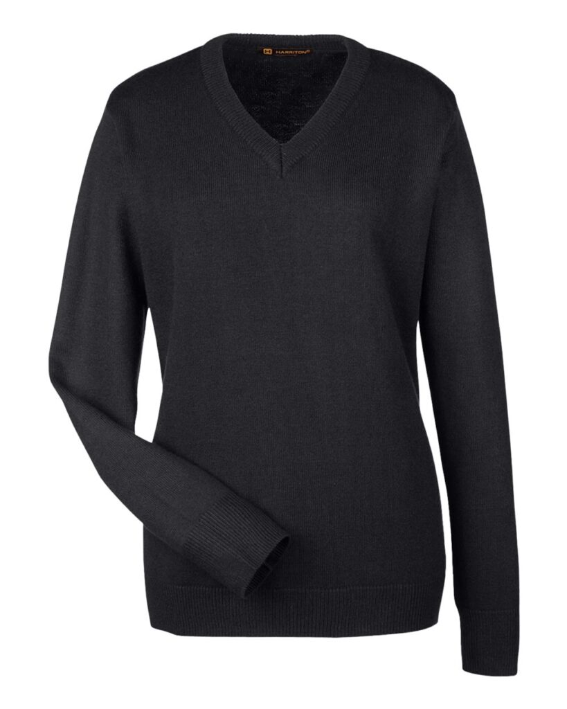 Harriton M420W | Women's Pilbloc V-Neck Sweater Black Front