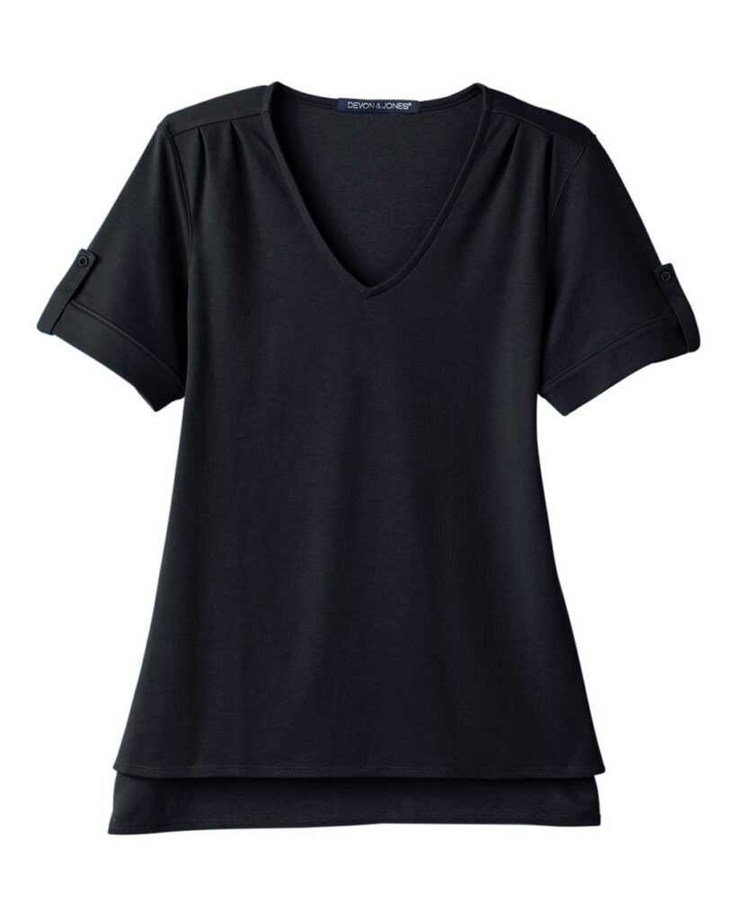 Devon & Jones DG20WB | Women's CrownLux Performance® Plaited Rolled Sleeve Shirt Black Front
