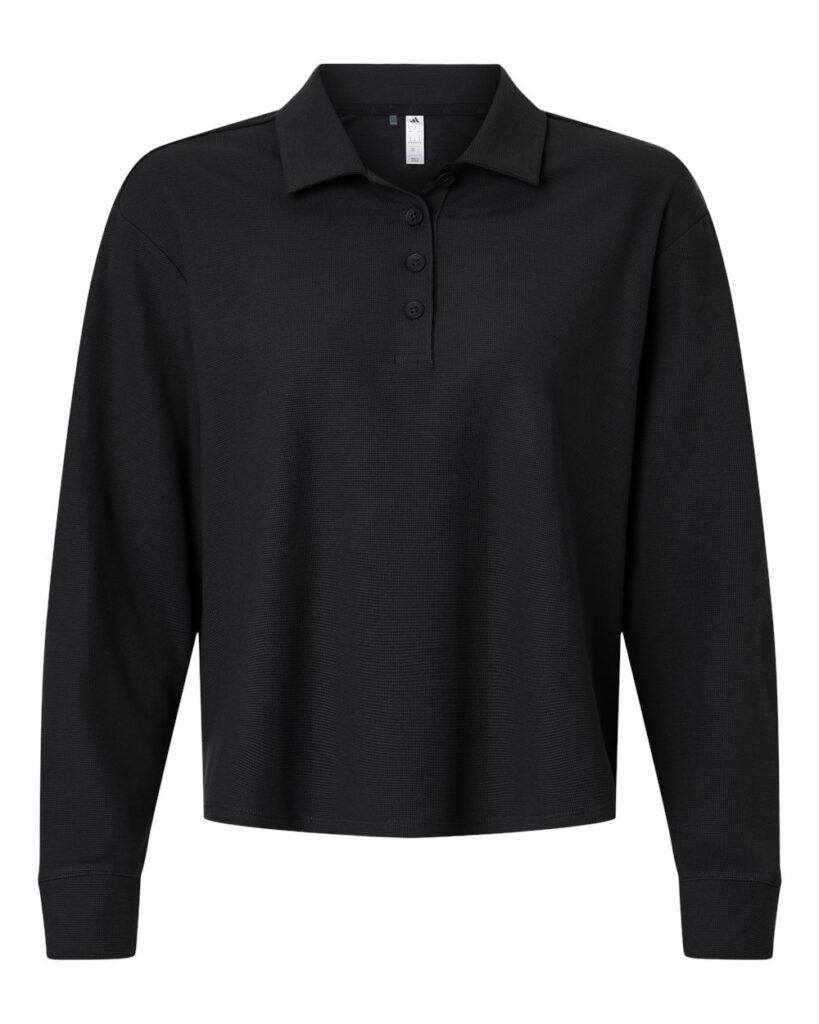 Adidas A1008 | Women's Beyond Long Sleeve Loose Polo Black Front