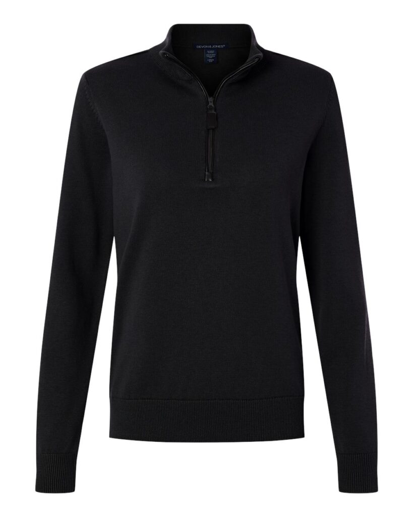 Devon & Jones DG446W | Women's New Classics Quarter-Zip Sweater Black Front