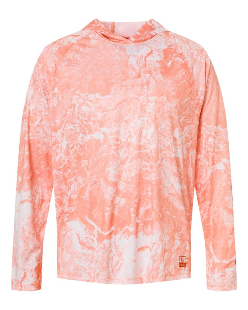 HUK H12L0047 | Men's Pursuit Mossy Oak Printed Hooded Long Sleeve T-Shirt Coral Reef Front