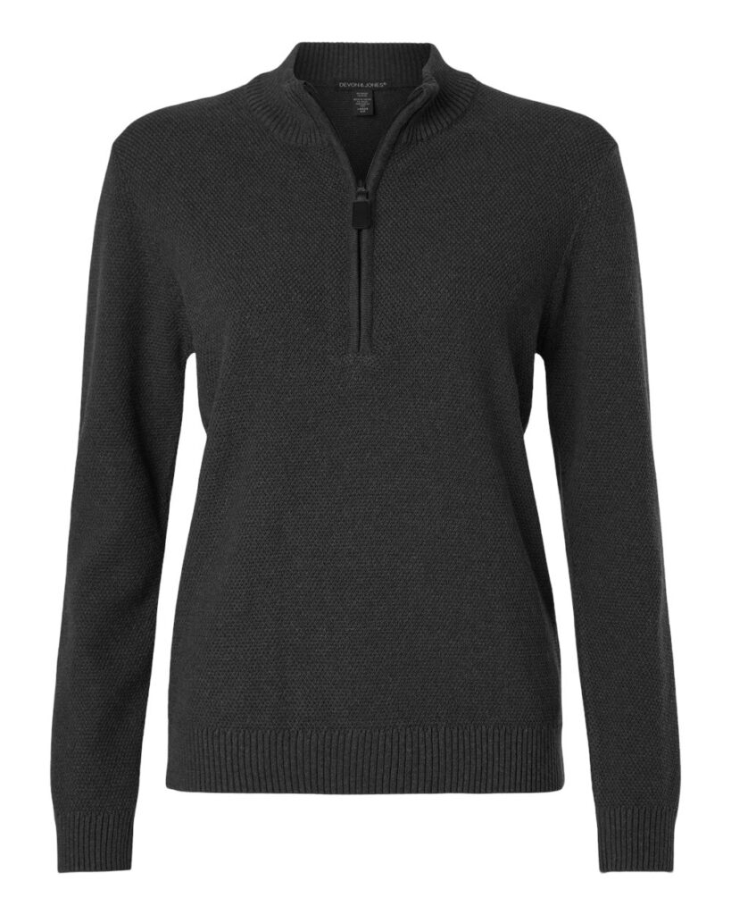 Devon & Jones DG450W | Women's Hartland Textured Quarter Zip Sweater Black Melange Front
