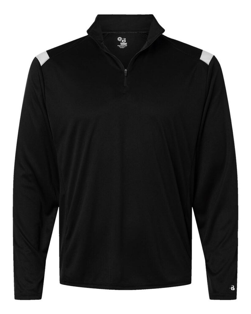 Badger 4265 | Men's On The Rise Quarter-Zip Pullover Black/ White Front