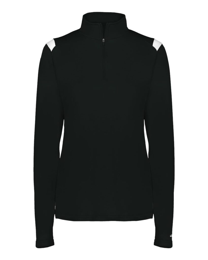 Badger 4266 | Women's On The Rise Quarter-Zip Pullover Black/ White Front