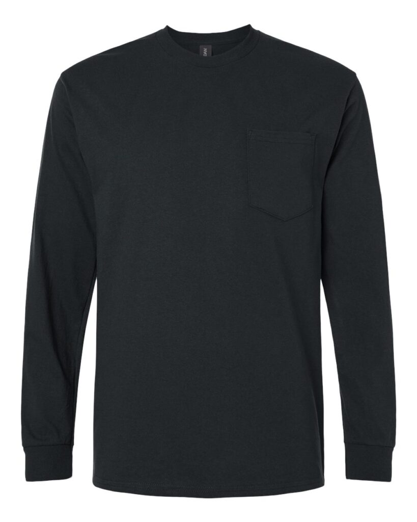 Gildan 2410 | Unisex Ultra Cotton® Long Sleeve Pocket T-Shirt Black Front