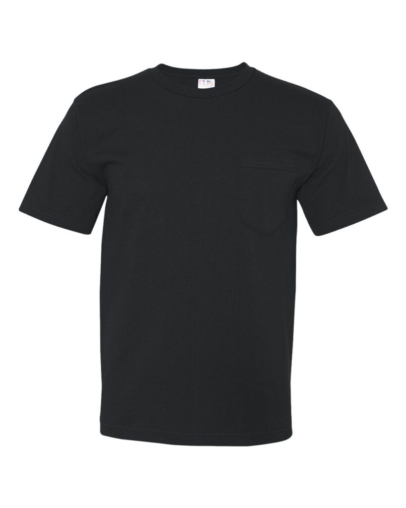 Bayside 5070 | Unisex USA-Made Midweight Pocket T-Shirt Black Front