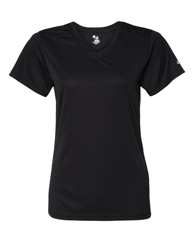Badger 4162 | Women’s B-Core V-Neck T-Shirt Black Front