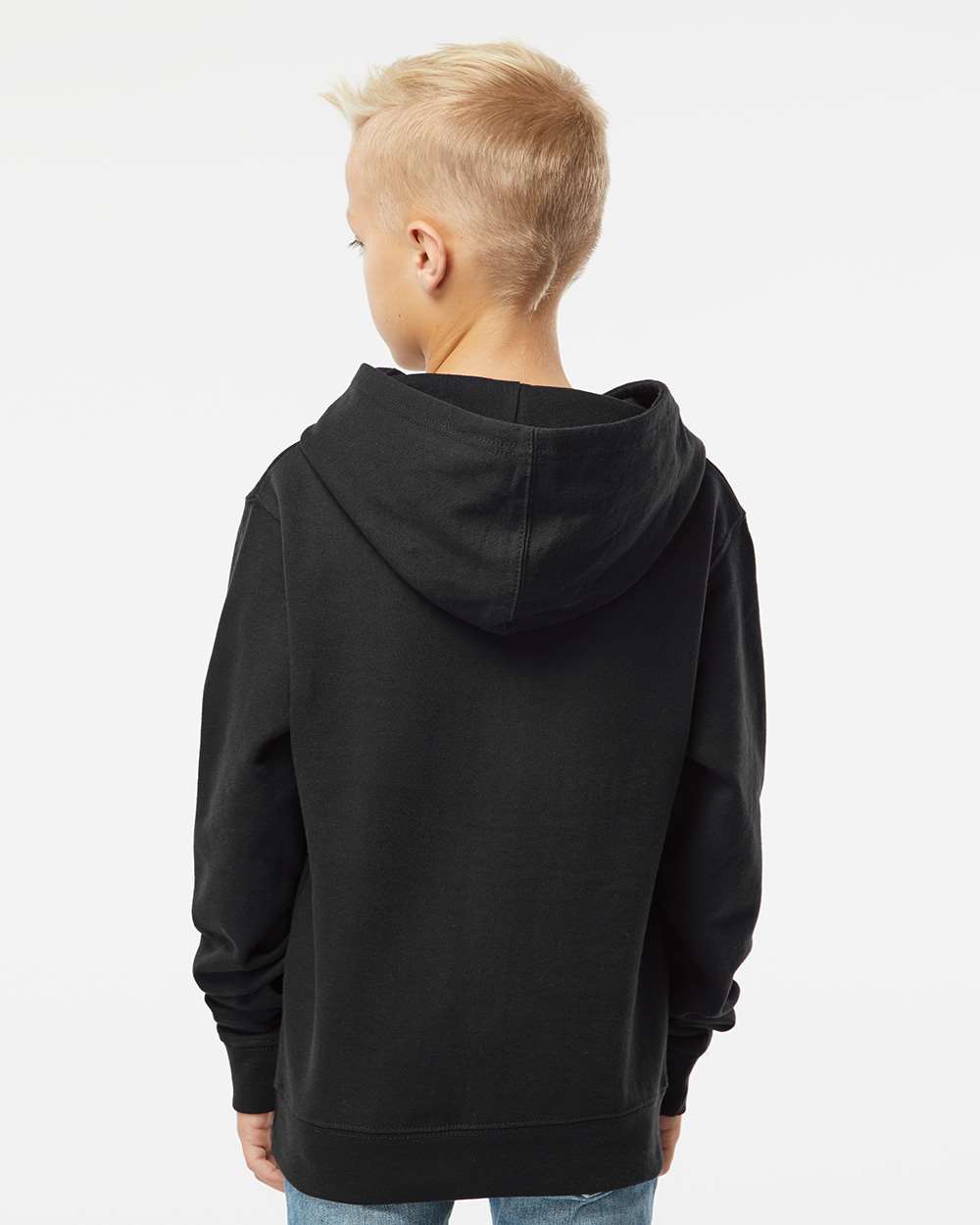 Independent Trading Co. SS4001Y | Youth Midweight Hooded Sweatshirt Black OnModel_Back
