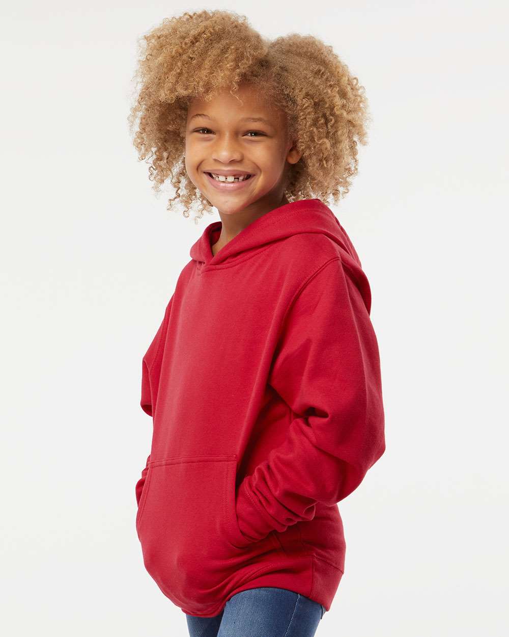 Independent Trading Co. SS4001Y | Youth Midweight Hooded Sweatshirt Red OnModel_Side