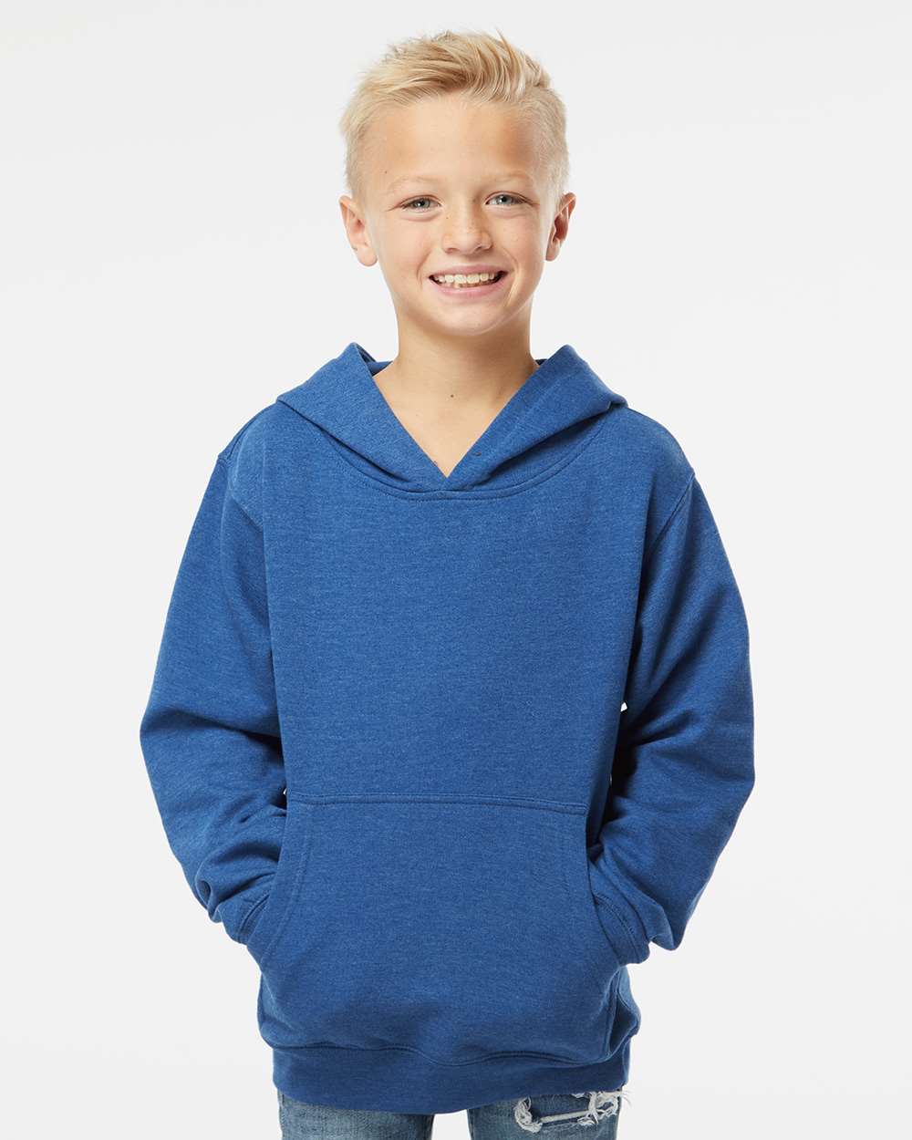 Independent Trading Co. SS4001Y | Youth Midweight Hooded Sweatshirt Royal Heather OnModel_Front