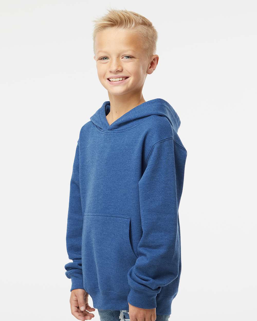 Independent Trading Co. SS4001Y | Youth Midweight Hooded Sweatshirt Royal Heather OnModel_Side