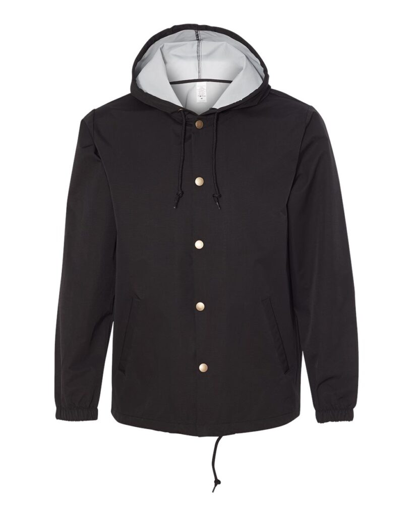 Independent Trading Co. EXP95NB | Men's Water-Resistant Hooded Windbreaker Black Front