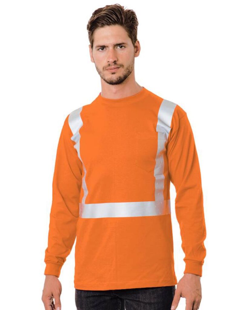 Bayside 3782 | Unisex USA-Made 50/50 Hi-Visibility Long Sleeve Pocket T-Shirt Style