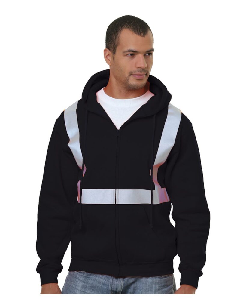 Bayside 3790 | Unisex USA-Made Hi-Visibility Full-Zip Hooded Sweatshirt Black Front