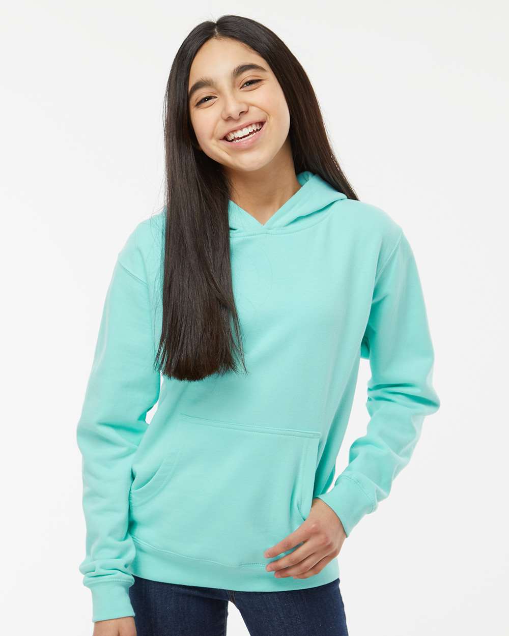 Independent Trading Co. SS4001Y | Youth Midweight Hooded Sweatshirt Mint OnModel_Front