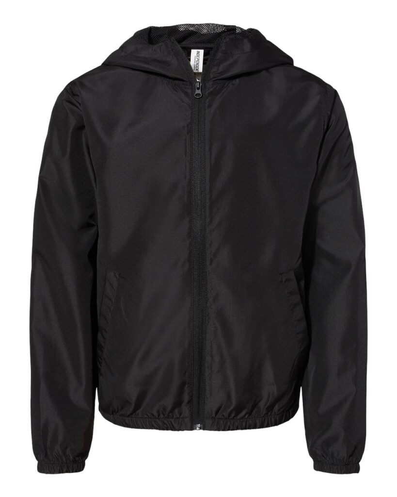 Independent Trading Co. EXP24YWZ | Youth Lightweight Windbreaker Full-Zip Jacket Black Front