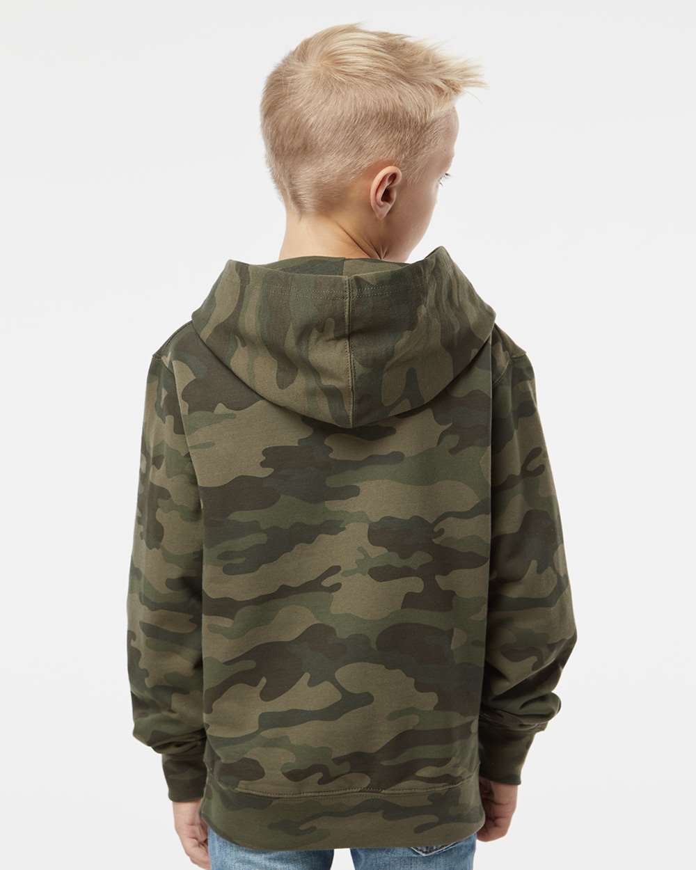 Independent Trading Co. SS4001Y | Youth Midweight Hooded Sweatshirt Forest Camo OnModel_Back
