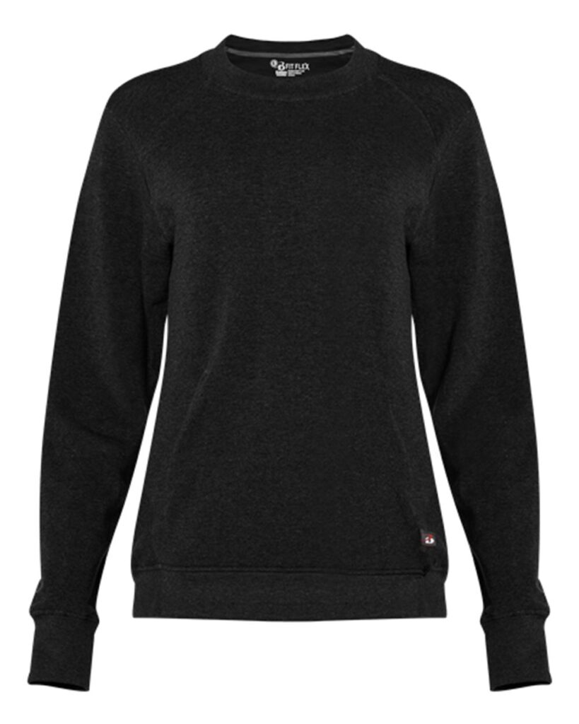 Badger 1041 | Women's FitFlex French Terry Crewneck Sweatshirt Black Front