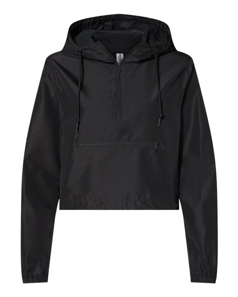 Independent Trading Co. EXP64CRP | Women's Lightweight Quarter-Zip Pullover Crop Windbreaker Black Front