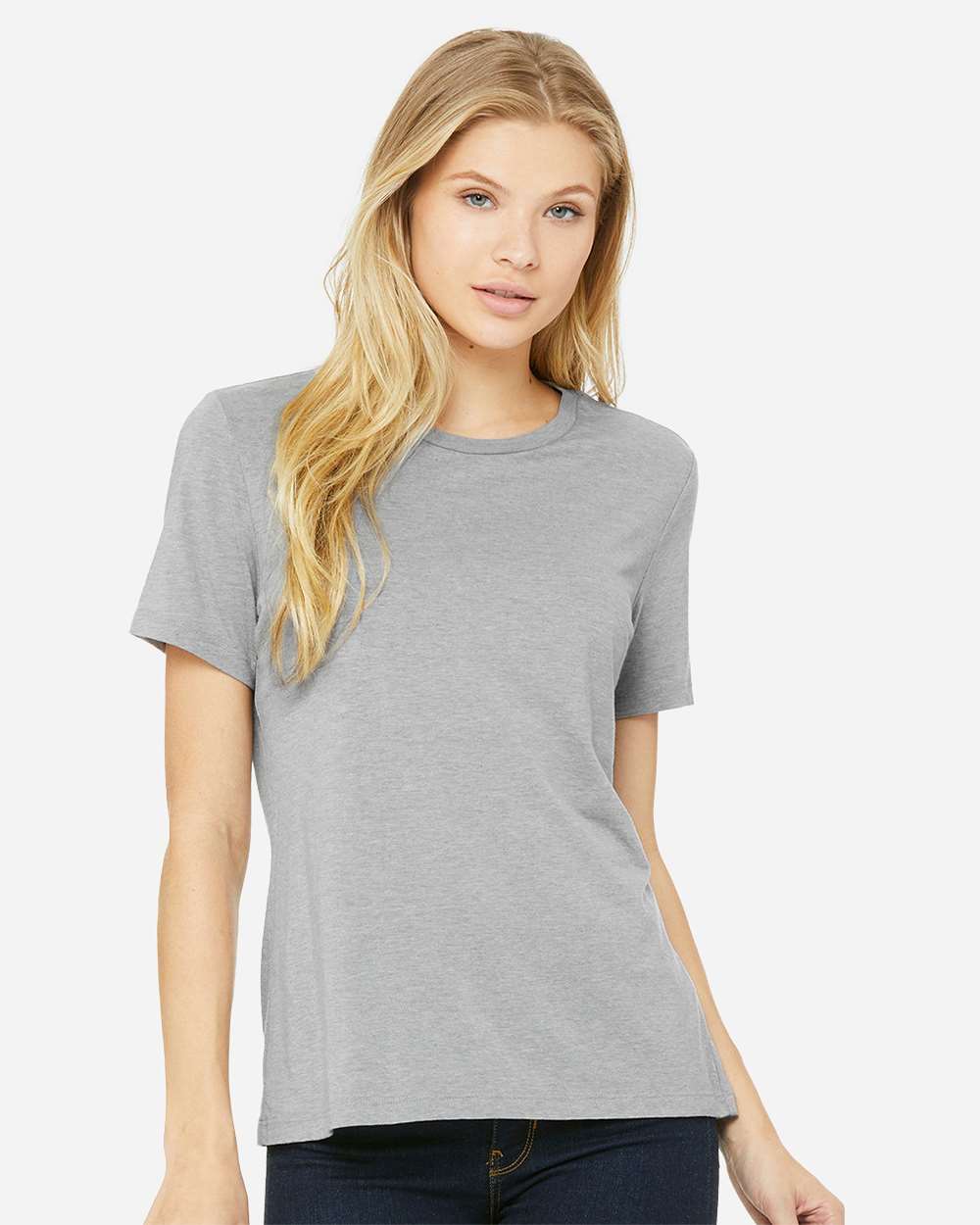 BELLA + CANVAS 6413 | Women’s Relaxed Fit Triblend Tee Athletic Grey Triblend OnModel_Front