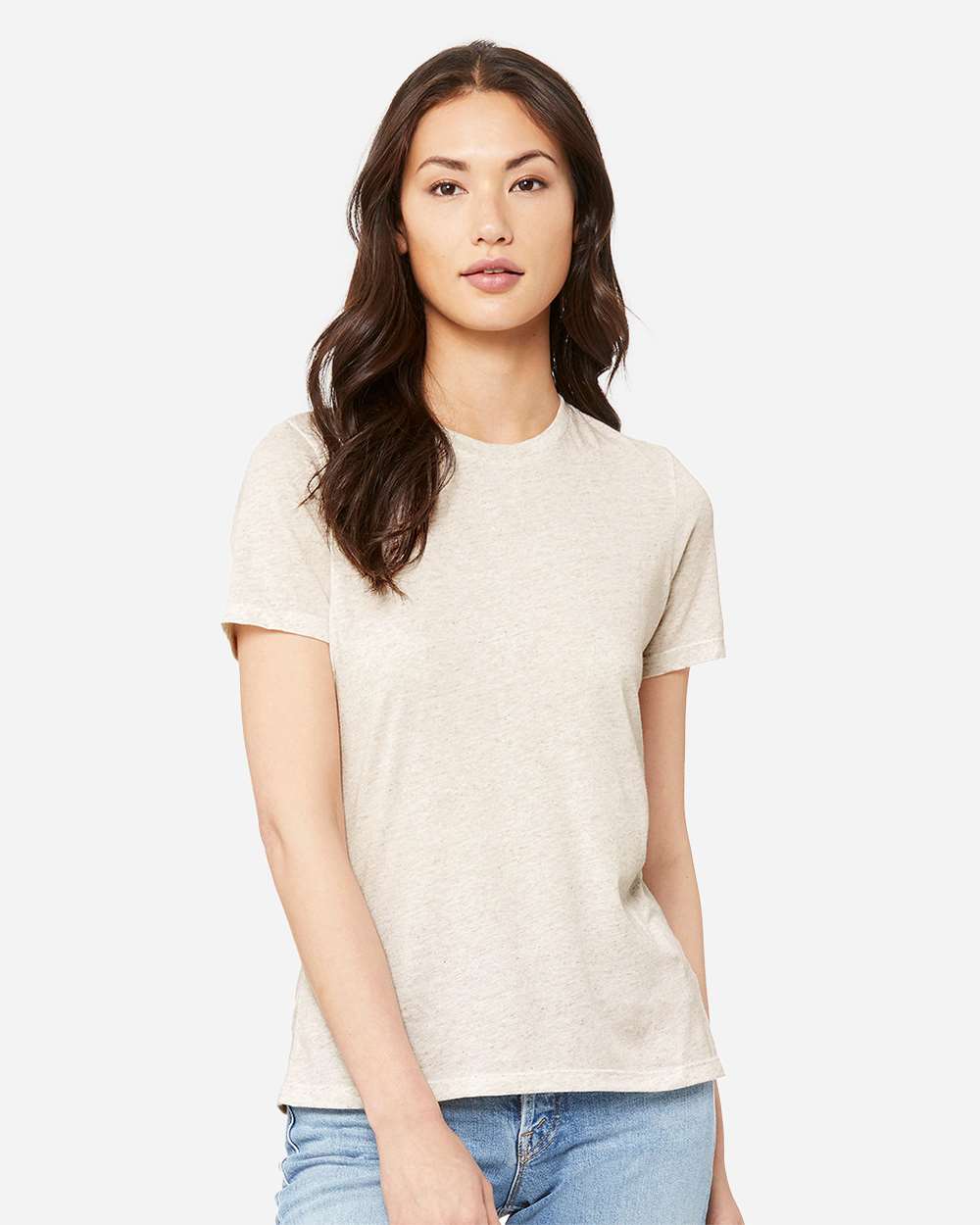 BELLA + CANVAS 6413 | Women’s Relaxed Fit Triblend Tee Oatmeal Triblend OnModel_Front