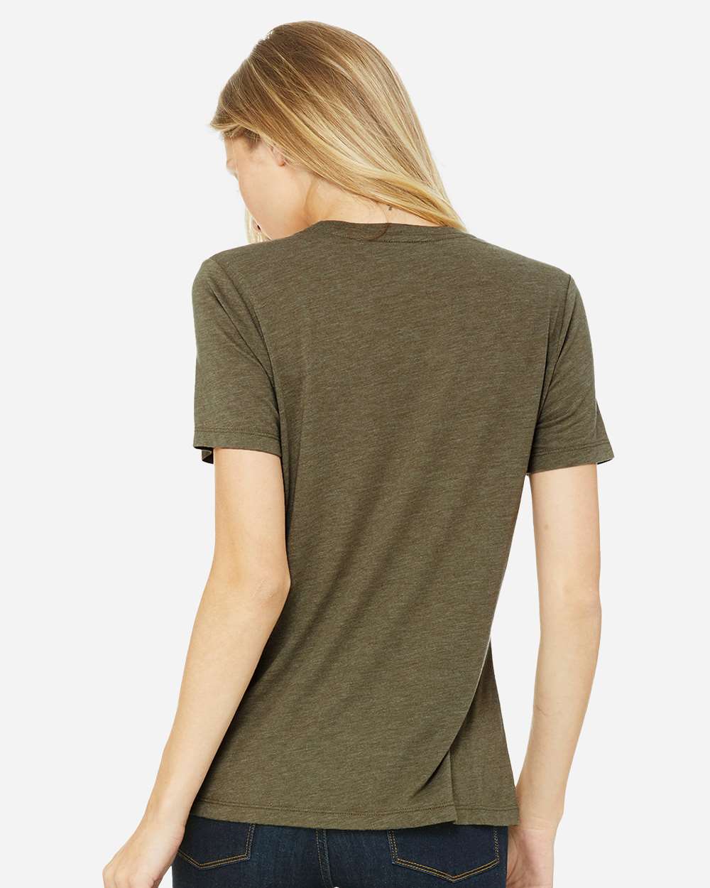 BELLA + CANVAS 6413 | Women’s Relaxed Fit Triblend Tee Olive Triblend OnModel_Back