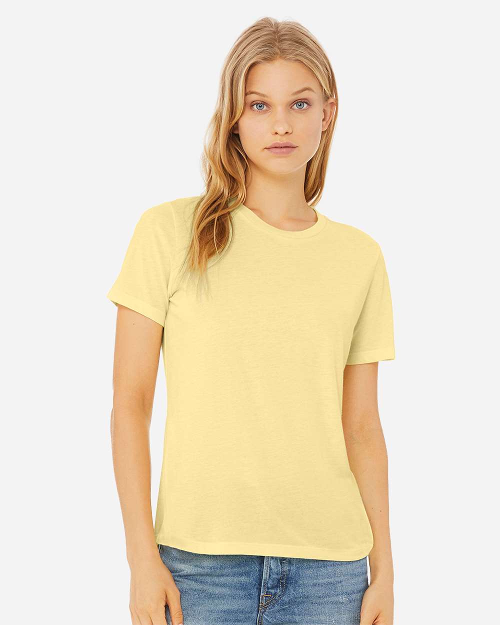 BELLA + CANVAS 6413 | Women’s Relaxed Fit Triblend Tee Pale Yellow Triblend OnModel_Front
