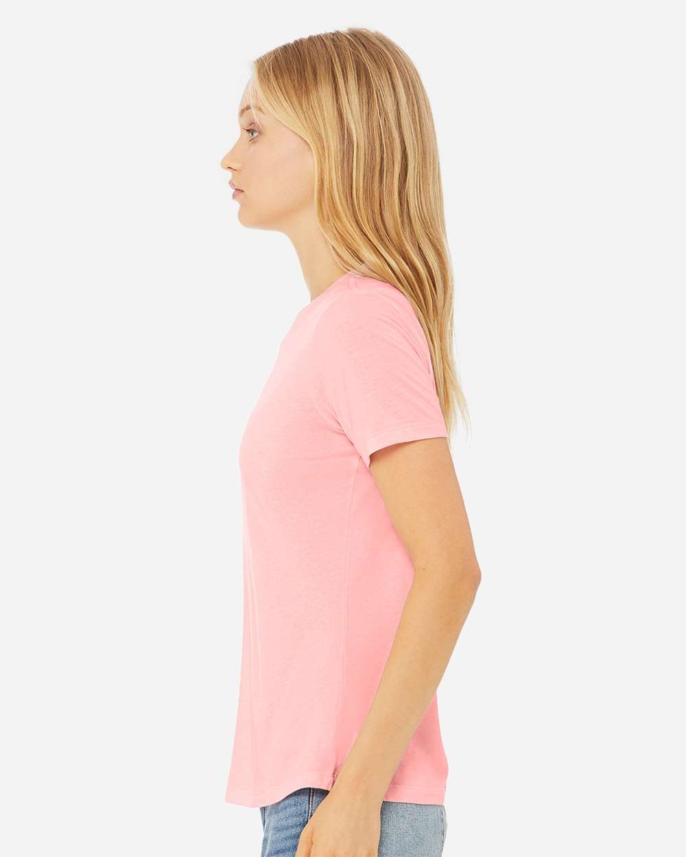BELLA + CANVAS 6413 | Women’s Relaxed Fit Triblend Tee Pink Triblend OnModel_Side