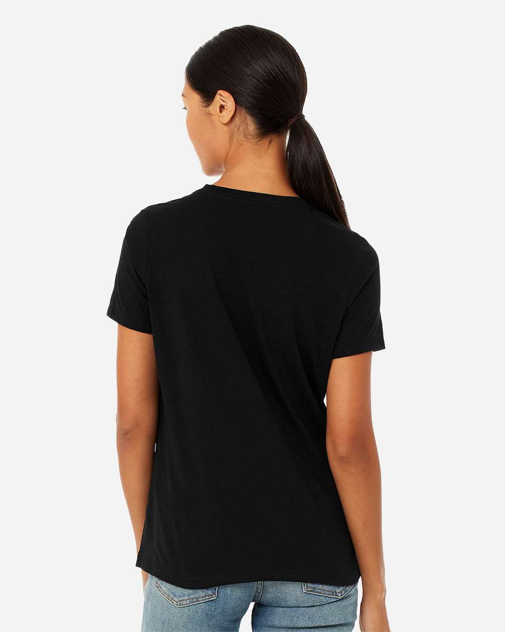 BELLA + CANVAS 6413 | Women’s Relaxed Fit Triblend Tee Solid Black Triblend OnModel_Back