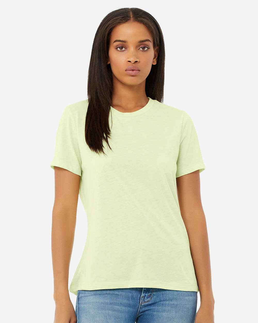 BELLA + CANVAS 6413 | Women’s Relaxed Fit Triblend Tee Spring Green Triblend OnModel_Front
