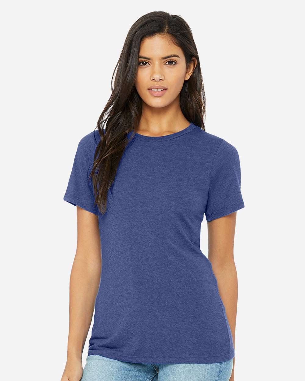 BELLA + CANVAS 6413 | Women’s Relaxed Fit Triblend Tee True Royal Triblend OnModel_Front
