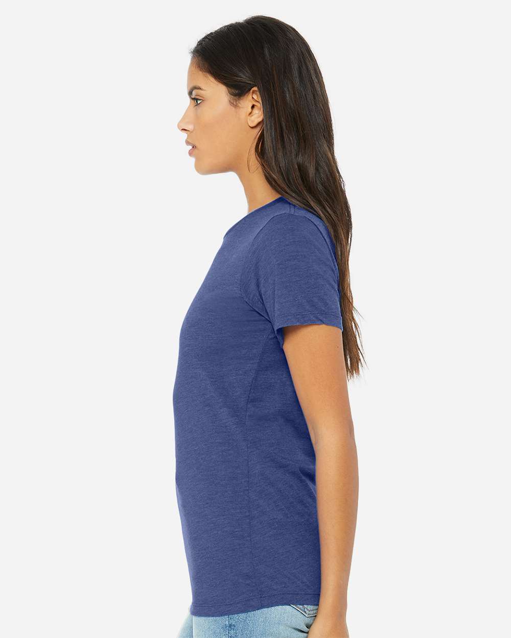 BELLA + CANVAS 6413 | Women’s Relaxed Fit Triblend Tee True Royal Triblend OnModel_Side