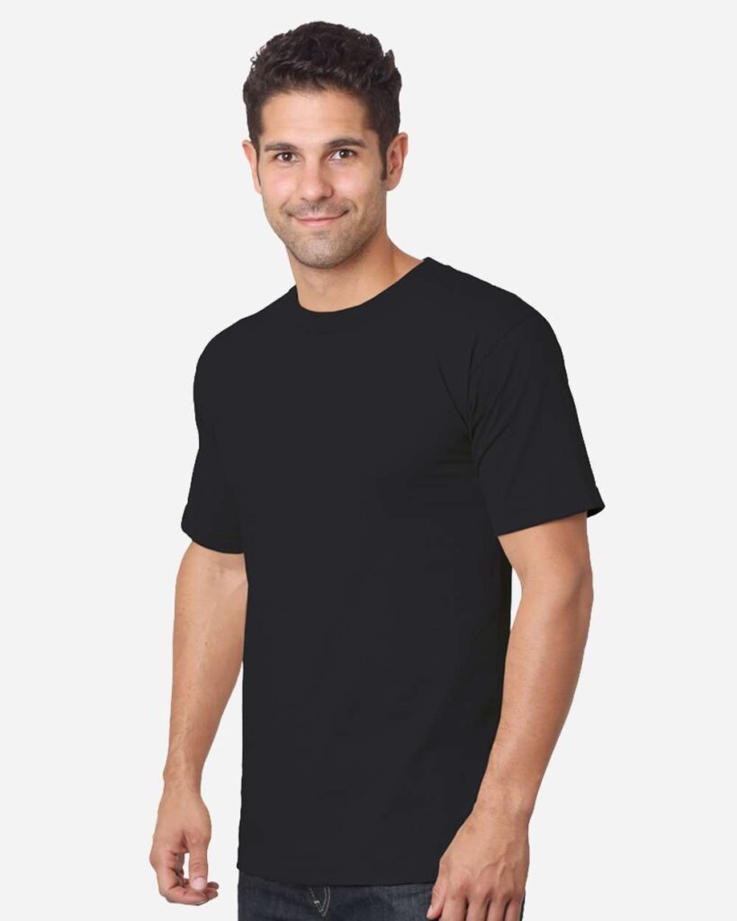 Bayside 5910 | Unisex USA-Made Heavyweight Ring-spun T-Shirt Black OnModel_Front