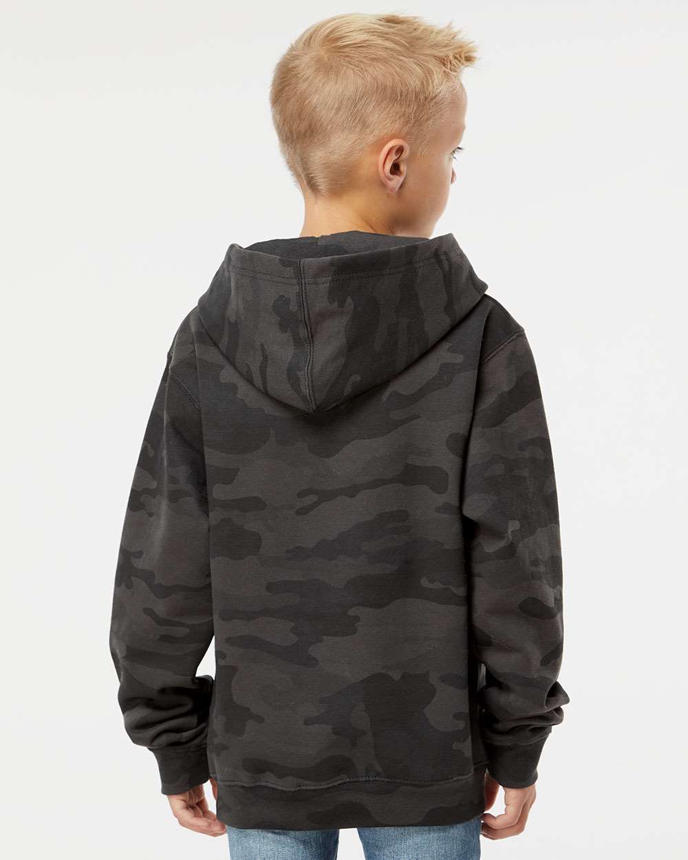 Independent Trading Co. SS4001Y | Youth Midweight Hooded Sweatshirt Black Camo OnModel_Back