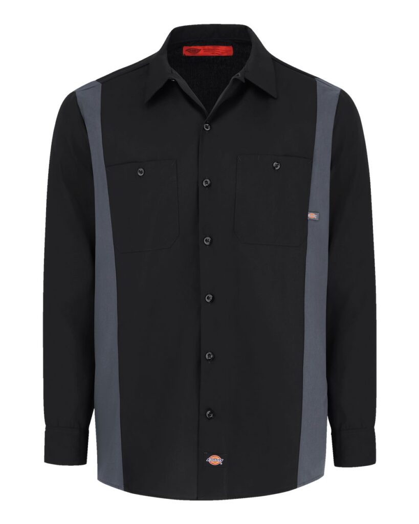 Dickies 5524 | Men's Industrial Colorblocked Long Sleeve Shirt Black/ Dark Charcoal Front